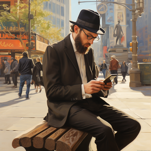 אדם המשתמש בסמארטפון כדי לחפש עסק ישראלי מקומי בניו יורק
